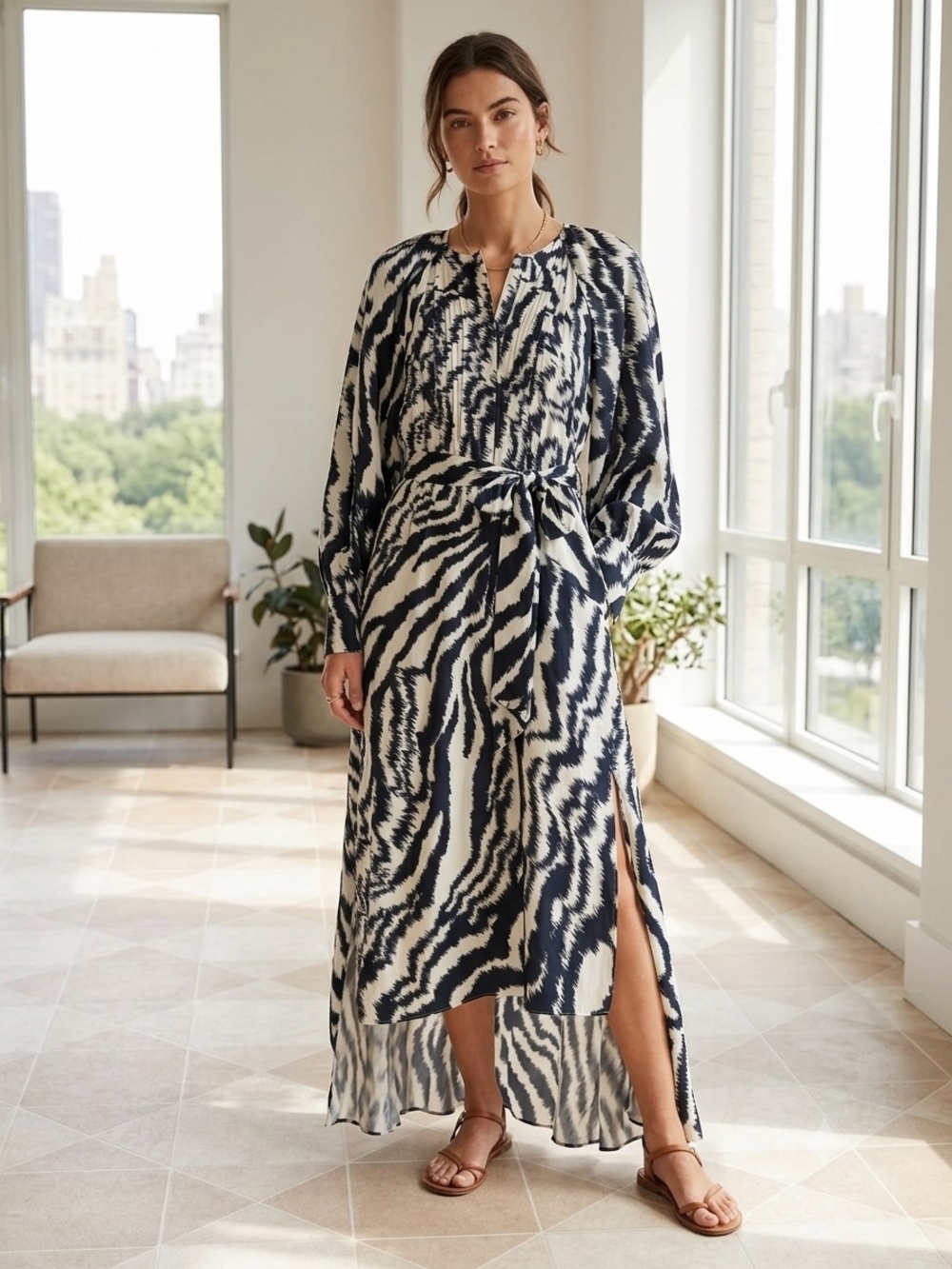 Ted Baker London Navi and White Abstract Zebra Maxi Dress
